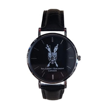 Charger l'image dans la galerie,  Montre (Cuir. Emblème du Parlement. Ronde. Noir) | Watch (Leather. Parliamentary emblem. Round. Black)
