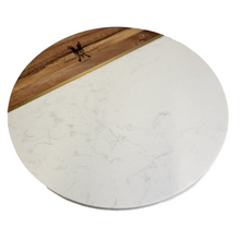 Load image into Gallery viewer, Marble and wood serving plate | Assiette de service en marbre et bois
